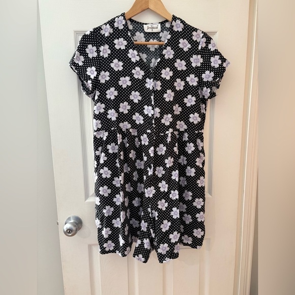 Jessica Pants - Jessica vintage short romper button front purple floral polka dot size large